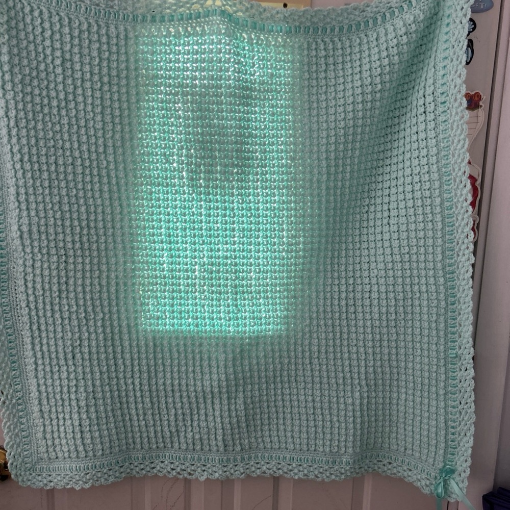 Handmade Crochet Baby Blanket - Mint Green